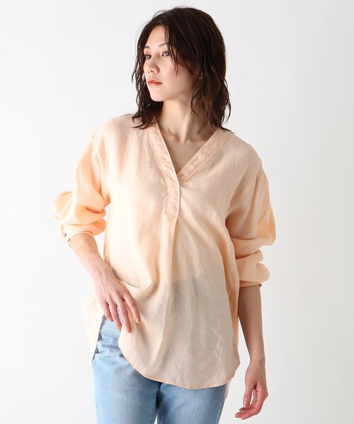 JET（ジェット）の「◆【ウォッシャブル】フレンチリネンVネックブラウス（シャツ/ブラウス・レディース・ホワイト/チャコールグレー/ライトグリーン/ベージュ/ライトオレンジ系/パープル系4/レモンイエロー・80/04）」の7枚目の写真