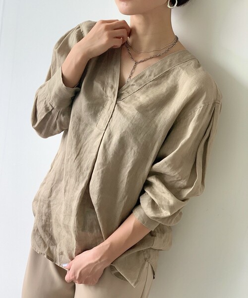 JET（ジェット）の「◆【ウォッシャブル】フレンチリネンVネックブラウス（シャツ/ブラウス・レディース・ホワイト/チャコールグレー/ライトグリーン/ベージュ/ライトオレンジ系/パープル系4/レモンイエロー・80/04）」の15枚目の写真