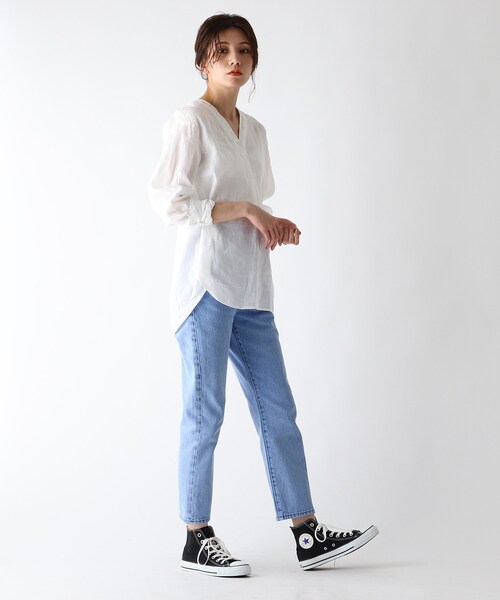 JET（ジェット）の「◆【ウォッシャブル】フレンチリネンVネックブラウス（シャツ/ブラウス・レディース・ホワイト/チャコールグレー/ライトグリーン/ベージュ/ライトオレンジ系/パープル系4/レモンイエロー・80/04）」の16枚目の写真