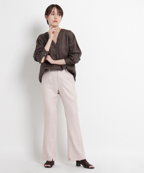 JET（ジェット）の「◆【ウォッシャブル】フレンチリネンVネックブラウス（シャツ/ブラウス・レディース・ホワイト/チャコールグレー/ライトグリーン/ベージュ/ライトオレンジ系/パープル系4/レモンイエロー・80/04）」の14枚目の写真