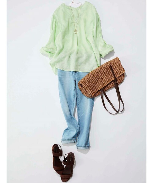 JET（ジェット）の「◆【ウォッシャブル】フレンチリネンVネックブラウス（シャツ/ブラウス・レディース・ホワイト/チャコールグレー/ライトグリーン/ベージュ/ライトオレンジ系/パープル系4/レモンイエロー・80/04）」の11枚目の写真