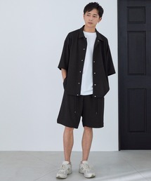 Loungewear tokyo | 【セットアップ】カットジョーゼットリラックスストレッチ 半袖コーチジャケット＆1タックショートパンツ ワンマイルウェア(セットアップ)