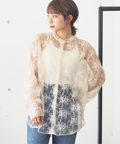 tiptop（ティップトップ）の「2021SS オーガンジー刺繍オーバーサイズシャツ（シャツ/ブラウス・レディース・ブラック/アイボリー/オフホワイト・FREE）」の2枚目の写真