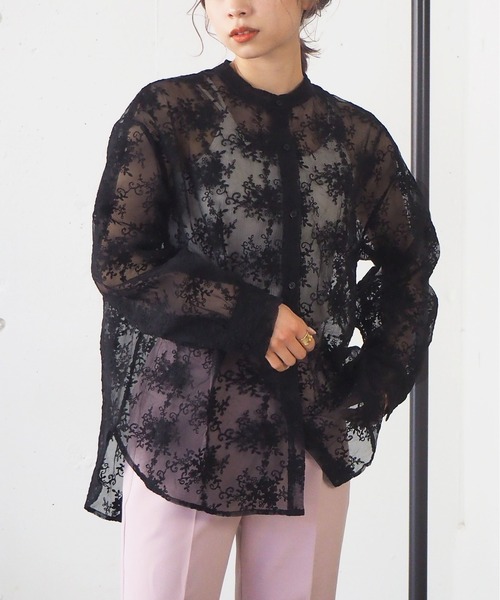 tiptop（ティップトップ）の「2021SS オーガンジー刺繍オーバーサイズシャツ（シャツ/ブラウス・レディース・ブラック/アイボリー/オフホワイト・FREE）」の3枚目の写真