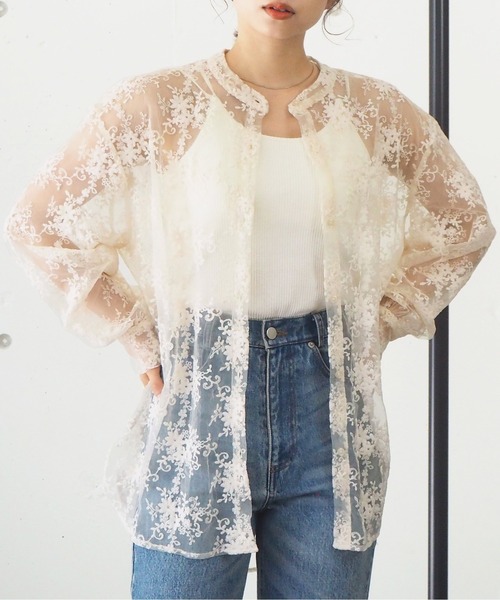 tiptop（ティップトップ）の「2021SS オーガンジー刺繍オーバーサイズシャツ（シャツ/ブラウス・レディース・ブラック/アイボリー/オフホワイト・FREE）」の9枚目の写真