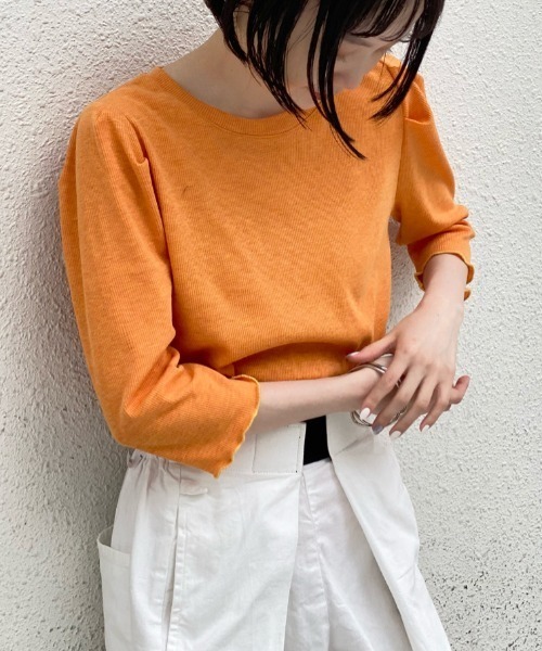 Kastane(カスタネ)の「ミックスカラーリブパフT(Tシャツ/カットソー・レディース・スカイブルー/アイボリー/グリーン/オレンジ・FREE)」の1枚目の写真