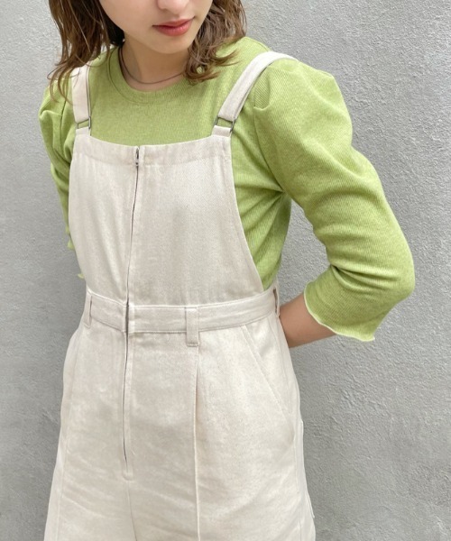 Kastane(カスタネ)の「ミックスカラーリブパフT(Tシャツ/カットソー・レディース・スカイブルー/アイボリー/グリーン/オレンジ・FREE)」の3枚目の写真