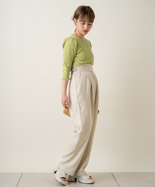 Kastane(カスタネ)の「ミックスカラーリブパフT(Tシャツ/カットソー・レディース・スカイブルー/アイボリー/グリーン/オレンジ・FREE)」の9枚目の写真