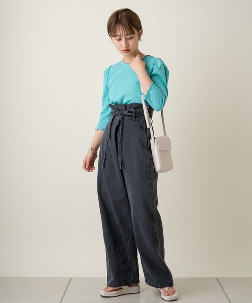 Kastane(カスタネ)の「ミックスカラーリブパフT(Tシャツ/カットソー・レディース・スカイブルー/アイボリー/グリーン/オレンジ・FREE)」の12枚目の写真