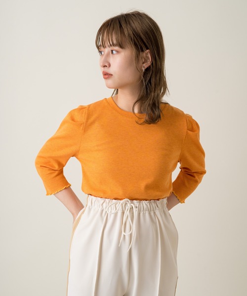 Kastane(カスタネ)の「ミックスカラーリブパフT(Tシャツ/カットソー・レディース・スカイブルー/アイボリー/グリーン/オレンジ・FREE)」の15枚目の写真