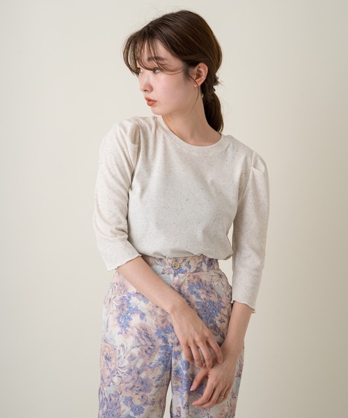 Kastane(カスタネ)の「ミックスカラーリブパフT(Tシャツ/カットソー・レディース・スカイブルー/アイボリー/グリーン/オレンジ・FREE)」の13枚目の写真