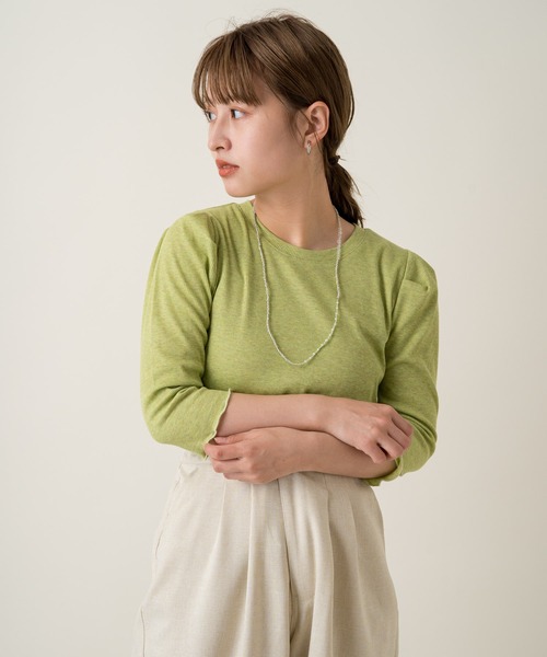 Kastane(カスタネ)の「ミックスカラーリブパフT(Tシャツ/カットソー・レディース・スカイブルー/アイボリー/グリーン/オレンジ・FREE)」の5枚目の写真