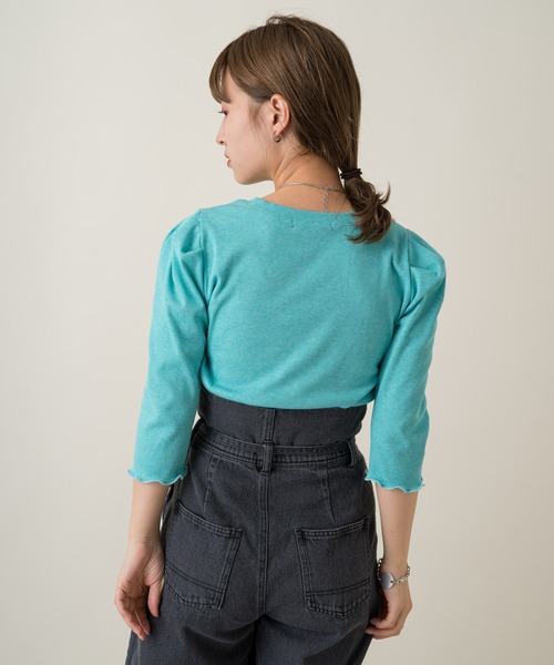 Kastane(カスタネ)の「ミックスカラーリブパフT(Tシャツ/カットソー・レディース・スカイブルー/アイボリー/グリーン/オレンジ・FREE)」の7枚目の写真