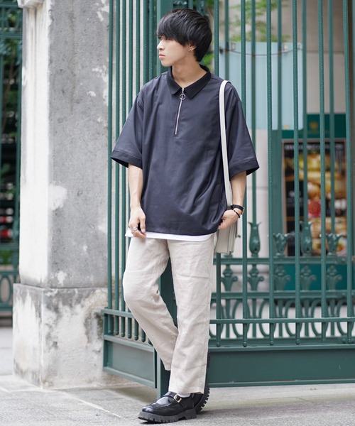 INTER FACTORY(インターファクトリー)の「ファッションインフルエンサーこーせ - スイッチングハーフジップシャツ made in INTER FACTORY(シャツ/ブラウス・メンズ・グレー/ブラック×ブルー・MEDIUM/LARGE)」の12枚目の写真