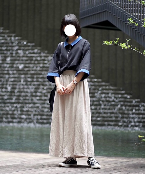 INTER FACTORY(インターファクトリー)の「ファッションインフルエンサーこーせ - スイッチングハーフジップシャツ made in INTER FACTORY(シャツ/ブラウス・メンズ・グレー/ブラック×ブルー・MEDIUM/LARGE)」の6枚目の写真