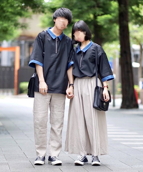 INTER FACTORY(インターファクトリー)の「ファッションインフルエンサーこーせ - スイッチングハーフジップシャツ made in INTER FACTORY(シャツ/ブラウス・メンズ・グレー/ブラック×ブルー・MEDIUM/LARGE)」の20枚目の写真