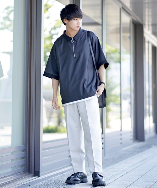 INTER FACTORY(インターファクトリー)の「ファッションインフルエンサーこーせ - スイッチングハーフジップシャツ made in INTER FACTORY(シャツ/ブラウス・メンズ・グレー/ブラック×ブルー・MEDIUM/LARGE)」の17枚目の写真