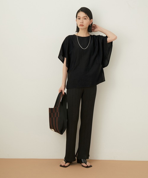 ADAM ET ROPE'（アダムエロペ）の「【アウトレット店舗・WEB限定】シアーリネンミックスブラウス（シャツ/ブラウス・レディース・ライトグレー/ブラック/ブラウン/レンガ・FREE）」の13枚目の写真