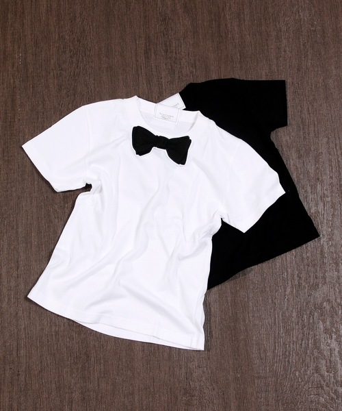 SUPERTHANKS（スーパーサンクス）の「【キッズ】蝶ネクタイワッペン【グログラン】Tシャツ リンクコーデ 親子コーデ（Tシャツ/カットソー・キッズ・ホワイト×ブラック/ブラック×ブラック・100/110/120/130/140/150）」の6枚目の写真