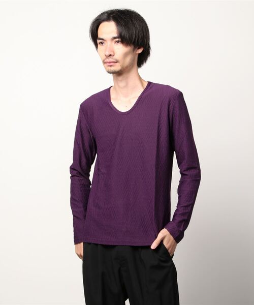 TORNADO MART（トルネードマート）の「TORNADO MART∴ランダムヘリンボンジャージー長袖カットソー（Tシャツ/カットソー・メンズ・ホワイト/ブラック/パープル・LARGE/LL/MEDIUM）」の3枚目の写真