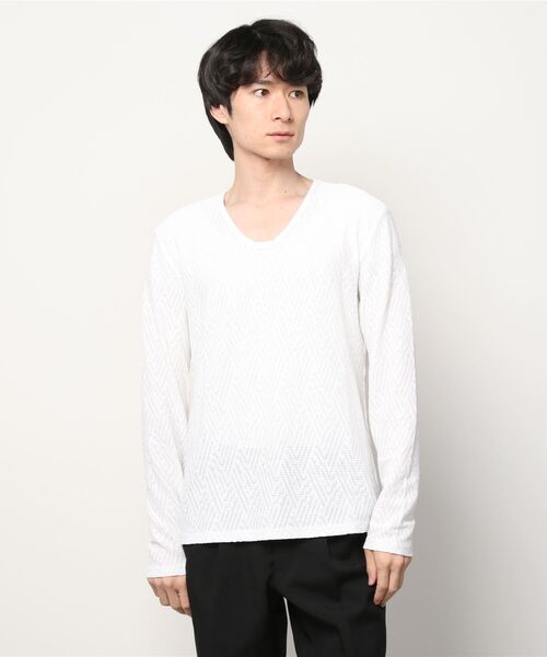 TORNADO MART（トルネードマート）の「TORNADO MART∴ランダムヘリンボンジャージー長袖カットソー（Tシャツ/カットソー・メンズ・ホワイト/ブラック/パープル・LARGE/LL/MEDIUM）」の2枚目の写真