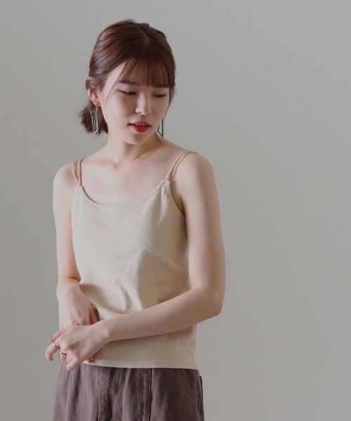 Cheek(チーク)の「コットンテレコカップ付キャミソール(キャミソール・レディース・ラベンダー/グレイッシュベージュ/ブラック/アイボリー・FREE)」の2枚目の写真
