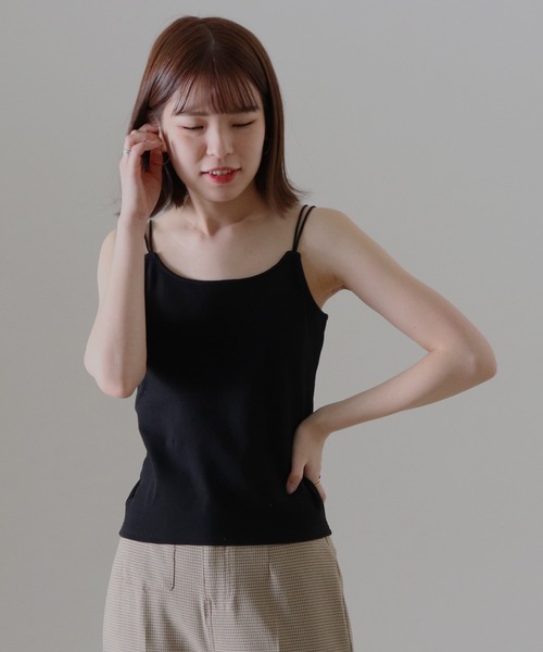 Cheek(チーク)の「コットンテレコカップ付キャミソール(キャミソール・レディース・ラベンダー/グレイッシュベージュ/ブラック/アイボリー・FREE)」の3枚目の写真