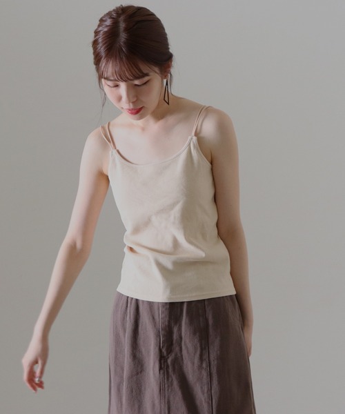 Cheek(チーク)の「コットンテレコカップ付キャミソール(キャミソール・レディース・ラベンダー/グレイッシュベージュ/ブラック/アイボリー・FREE)」の19枚目の写真