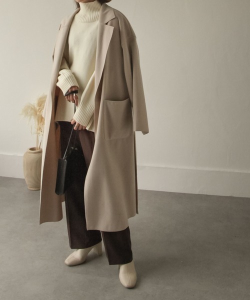 Chillfar（チルファー）の「ダブルフェイスサイドスリットオーバーコート（チェスターコート・レディース・ブラック/イエロー/ブルー/アイボリー/モカ/ブラウン系・MEDIUM/LARGE）」の8枚目の写真