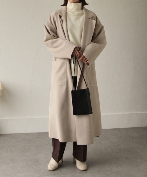 Chillfar（チルファー）の「ダブルフェイスサイドスリットオーバーコート（チェスターコート・レディース・ブラック/イエロー/ブルー/アイボリー/モカ/ブラウン系・MEDIUM/LARGE）」の9枚目の写真