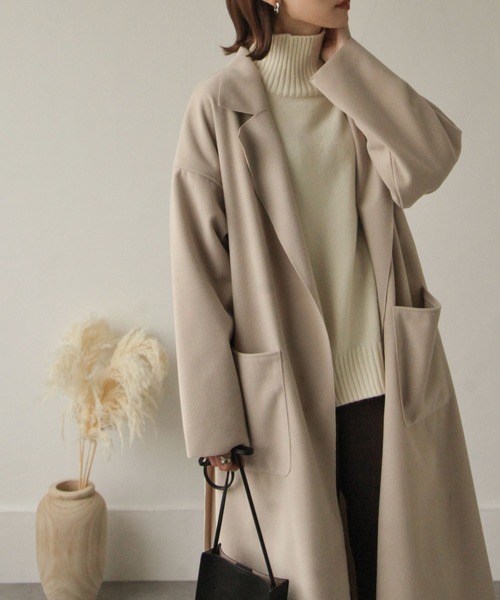 Chillfar（チルファー）の「ダブルフェイスサイドスリットオーバーコート（チェスターコート・レディース・ブラック/イエロー/ブルー/アイボリー/モカ/ブラウン系・MEDIUM/LARGE）」の12枚目の写真