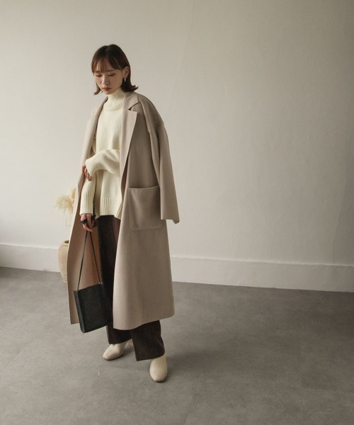 Chillfar（チルファー）の「ダブルフェイスサイドスリットオーバーコート（チェスターコート・レディース・ブラック/イエロー/ブルー/アイボリー/モカ/ブラウン系・MEDIUM/LARGE）」の7枚目の写真