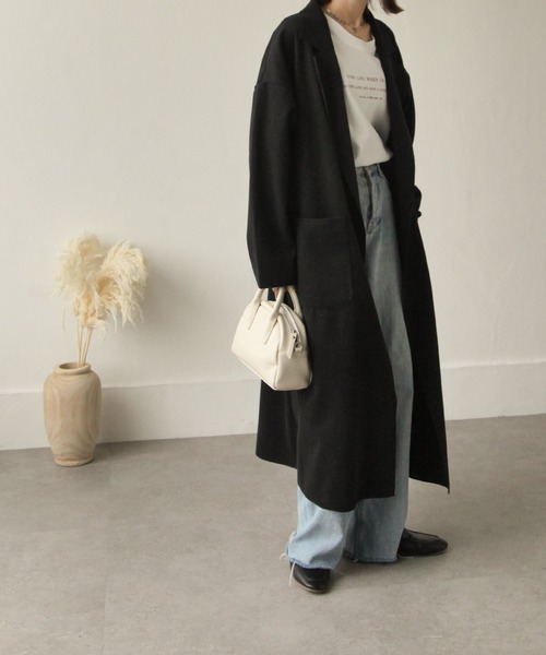 Chillfar（チルファー）の「ダブルフェイスサイドスリットオーバーコート（チェスターコート・レディース・ブラック/イエロー/ブルー/アイボリー/モカ/ブラウン系・MEDIUM/LARGE）」の14枚目の写真