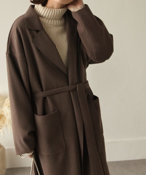 Chillfar（チルファー）の「ダブルフェイスサイドスリットオーバーコート（チェスターコート・レディース・ブラック/イエロー/ブルー/アイボリー/モカ/ブラウン系・MEDIUM/LARGE）」の22枚目の写真