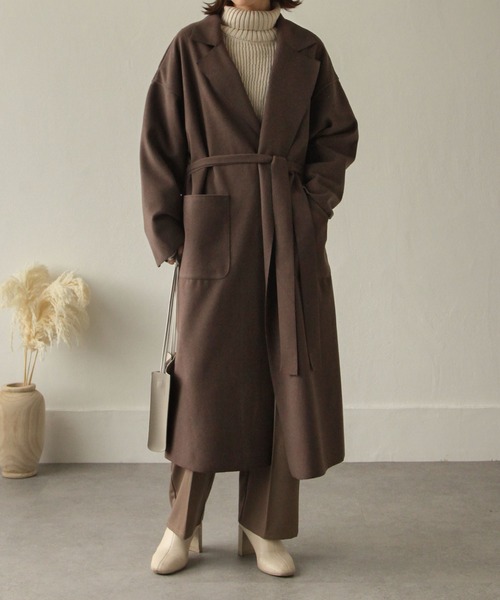 Chillfar（チルファー）の「ダブルフェイスサイドスリットオーバーコート（チェスターコート・レディース・ブラック/イエロー/ブルー/アイボリー/モカ/ブラウン系・MEDIUM/LARGE）」の20枚目の写真