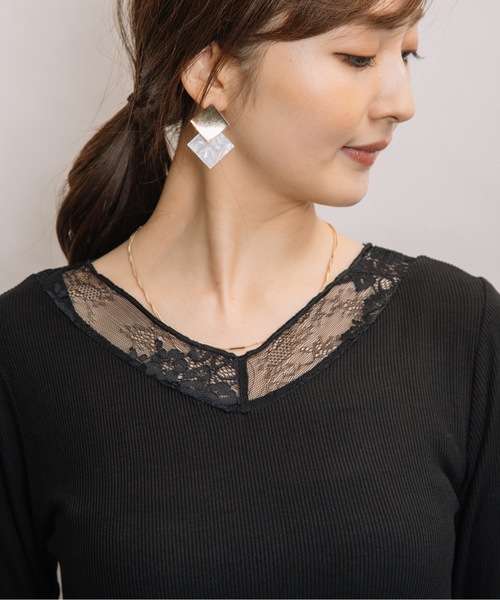ELVENCE DEUX（エルベンスドゥ）の「ゼンゴ2WAYレース9ブ（Tシャツ/カットソー・レディース・ベージュ/グレー/ブラック・MEDIUM/LARGE）」の18枚目の写真
