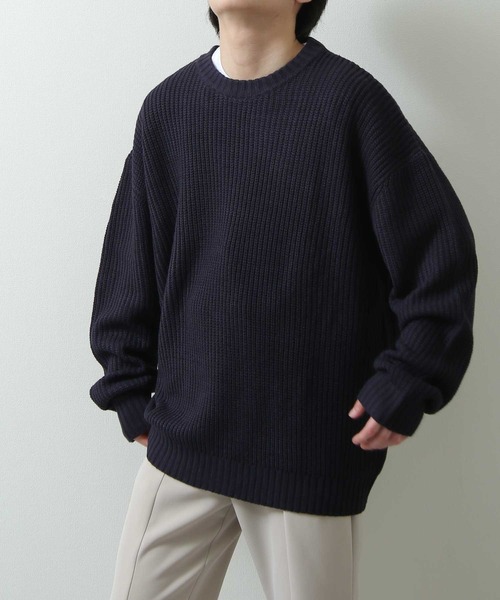 ZIP FIVE(ジップファイブ)の「【ZIP FIVE】7Gあぜ編みオーバーサイズクルーネックニット(ニット/セーター・メンズ・ネイビー/ブルー/グレイッシュベージュ/ライトグレー/オフホワイト/モカ/ブラック/オリーブ・LARGE/MEDIUM/X-LARGE)」の7枚目の写真