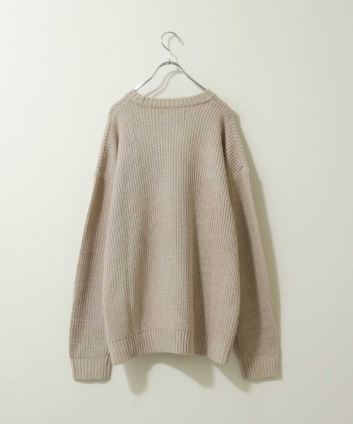 ZIP FIVE(ジップファイブ)の「【ZIP FIVE】7Gあぜ編みオーバーサイズクルーネックニット(ニット/セーター・メンズ・ネイビー/ブルー/グレイッシュベージュ/ライトグレー/オフホワイト/モカ/ブラック/オリーブ・LARGE/MEDIUM/X-LARGE)」の9枚目の写真