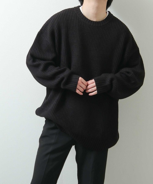 ZIP FIVE(ジップファイブ)の「【ZIP FIVE】7Gあぜ編みオーバーサイズクルーネックニット(ニット/セーター・メンズ・ネイビー/ブルー/グレイッシュベージュ/ライトグレー/オフホワイト/モカ/ブラック/オリーブ・LARGE/MEDIUM/X-LARGE)」の18枚目の写真