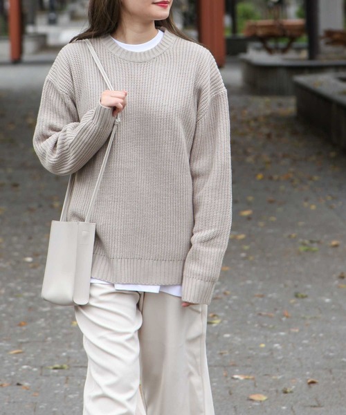 ZIP FIVE(ジップファイブ)の「【ZIP FIVE】7Gあぜ編みオーバーサイズクルーネックニット(ニット/セーター・メンズ・ネイビー/ブルー/グレイッシュベージュ/ライトグレー/オフホワイト/モカ/ブラック/オリーブ・LARGE/MEDIUM/X-LARGE)」の21枚目の写真