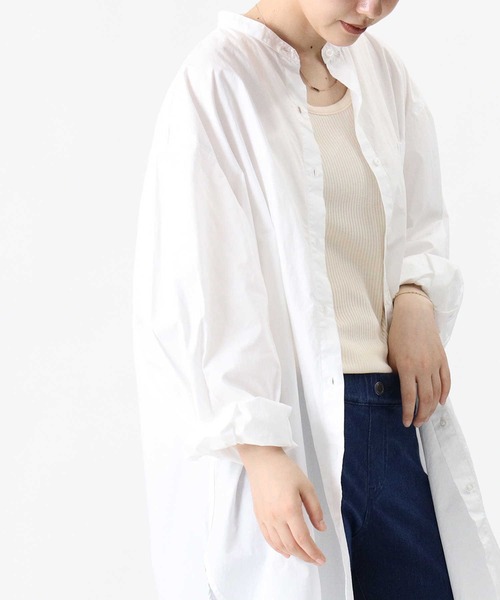 HONEYSUCKLE ROSE（ハニーサックルローズ）の「【HONEYSUCKLE ROSE】バンドカラー長袖シャツ（シャツ/ブラウス・レディース・ホワイト/ホワイト×ネイビー・M/L）」の18枚目の写真