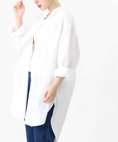 HONEYSUCKLE ROSE（ハニーサックルローズ）の「【HONEYSUCKLE ROSE】バンドカラー長袖シャツ（シャツ/ブラウス・レディース・ホワイト/ホワイト×ネイビー・M/L）」の15枚目の写真