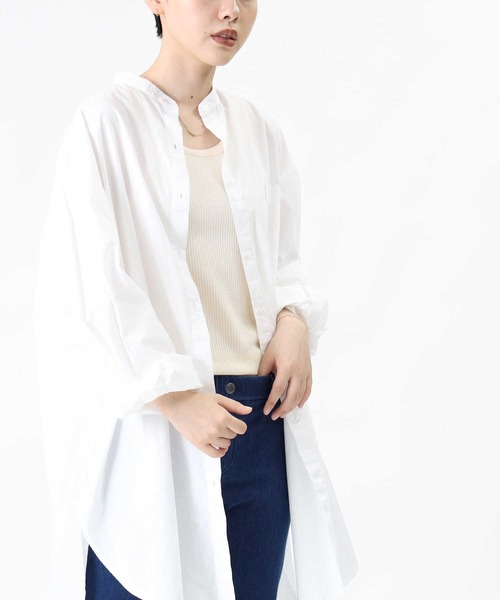 HONEYSUCKLE ROSE（ハニーサックルローズ）の「【HONEYSUCKLE ROSE】バンドカラー長袖シャツ（シャツ/ブラウス・レディース・ホワイト/ホワイト×ネイビー・M/L）」の13枚目の写真