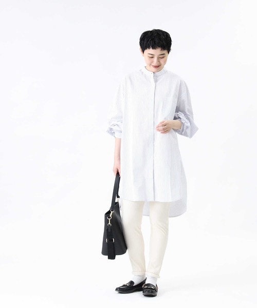 HONEYSUCKLE ROSE（ハニーサックルローズ）の「【HONEYSUCKLE ROSE】バンドカラー長袖シャツ（シャツ/ブラウス・レディース・ホワイト/ホワイト×ネイビー・M/L）」の12枚目の写真