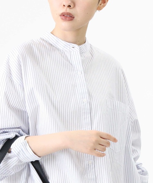 HONEYSUCKLE ROSE（ハニーサックルローズ）の「【HONEYSUCKLE ROSE】バンドカラー長袖シャツ（シャツ/ブラウス・レディース・ホワイト/ホワイト×ネイビー・M/L）」の11枚目の写真