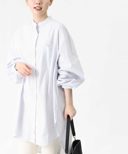 HONEYSUCKLE ROSE（ハニーサックルローズ）の「【HONEYSUCKLE ROSE】バンドカラー長袖シャツ（シャツ/ブラウス・レディース・ホワイト/ホワイト×ネイビー・M/L）」の10枚目の写真