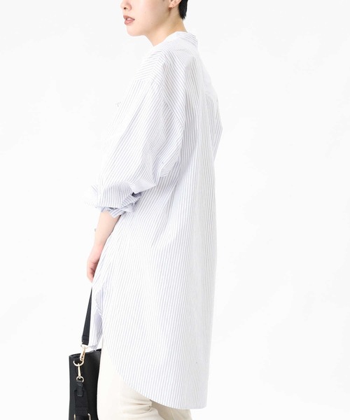 HONEYSUCKLE ROSE（ハニーサックルローズ）の「【HONEYSUCKLE ROSE】バンドカラー長袖シャツ（シャツ/ブラウス・レディース・ホワイト/ホワイト×ネイビー・M/L）」の9枚目の写真