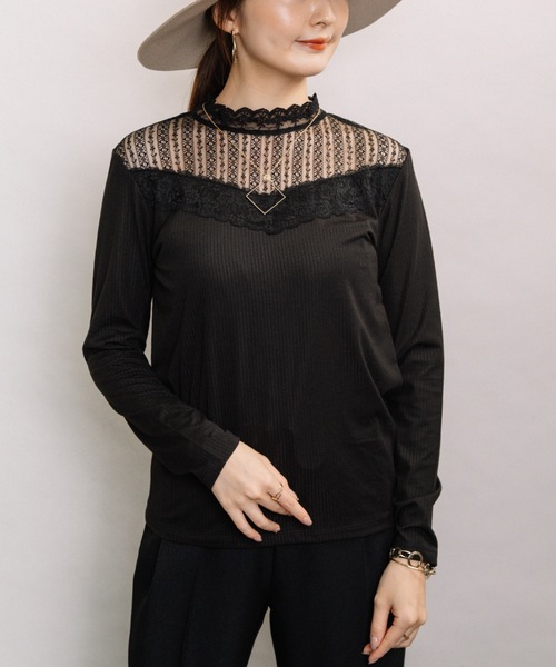 ELVENCE DEUX(エルベンスドゥ)の「レースハイネックT(Tシャツ/カットソー・レディース・ブラック/オフホワイト/ブラウン/グレー・MEDIUM/LARGE)」の7枚目の写真