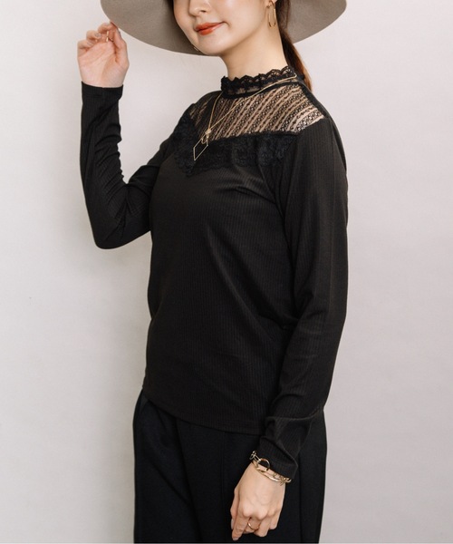 ELVENCE DEUX(エルベンスドゥ)の「レースハイネックT(Tシャツ/カットソー・レディース・ブラック/オフホワイト/ブラウン/グレー・MEDIUM/LARGE)」の8枚目の写真