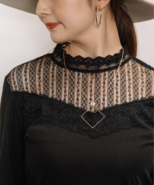 ELVENCE DEUX(エルベンスドゥ)の「レースハイネックT(Tシャツ/カットソー・レディース・ブラック/オフホワイト/ブラウン/グレー・MEDIUM/LARGE)」の11枚目の写真